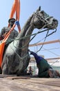 Disassembly for basic cleaning the statue of Tsar Osvoboditel , monument of King Liberator - Russian king Alexander II