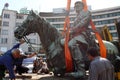 Disassembly for basic cleaning the statue of Tsar Osvoboditel , monument of King Liberator - Russian king Alexander II