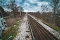 Disassembly and cutting of the old steel railway bridge and rusty rails