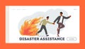Disaster Assistance Landing Page Template. People Escaping from Ragging Fire, African Man and Boy in Dangerous Situation Royalty Free Stock Photo