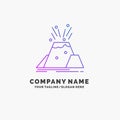 disaster, eruption, volcano, alert, safety Purple Business Logo Template. Place for Tagline