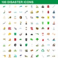 100 disaster icons set, cartoon style Royalty Free Stock Photo