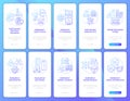Disaster mitigation blue gradient onboarding mobile app screen set