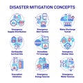 Disaster mitigation concept icons set
