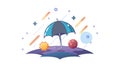 Disaster Preparedness: Umbrella Among Scattered Objects, vector design Generative AI Royalty Free Stock Photo
