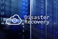 DIsaster recovery. Data loss prevention. Server room on background