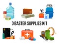 Disaster supplies kit set in cartoon style Royalty Free Stock Photo