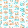 Disasters seamless pattern with thin line icons: earthquake, tsunami, tornado, hurricane, flood, landslide, drought, snowfall,