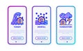 Disasters thin line icons set: tsunami, snowfall, thunderstorm. Vector illustration for user mobile interface