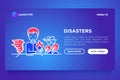 Disasters web page template with thin line icons: tornado, hurricane, thunderstorm. Vector illustration on gradient background
