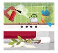 Disastrous home occurrences semi flat vector illustration set