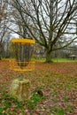 disc golf basket target in autumn park Royalty Free Stock Photo