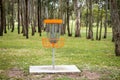 Disc golf basket in a park Royalty Free Stock Photo