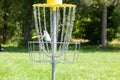 Disc golf player throwing a flying disc Royalty Free Stock Photo