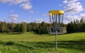 Disc golf, sports and hobbies in outdoor. Beautiful game. Autumn morning Royalty Free Stock Photo