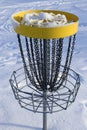 Disc golf, sports and hobbies in winter Royalty Free Stock Photo