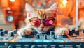 Disc jockey Cat (Felis catus), pet party, Love Your Pet Day celebration, Royalty Free Stock Photo