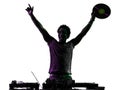 Disc jockey man happy joy arms raised silhouette Royalty Free Stock Photo