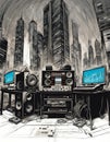 Music recording studio and dj setup with technical equipment - ai generated