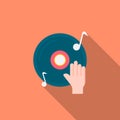 Disc jockey vector icon symbol, flat design, long shadow Royalty Free Stock Photo