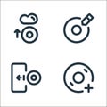 disc tool line line icons. linear set. quality vector line set such as add, import, write