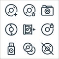 disc tool line line icons. linear set. quality vector line set such as disabled, copy, boot, lock, insert, error, folder, delete