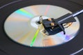 Disc on a turntable close-up side view selective focus Royalty Free Stock Photo