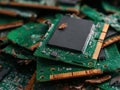 discarded electronic circuit board, showing the complex green patterns and components. Royalty Free Stock Photo