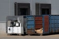 Discarded electronic waste awaiting transport to recycling facility for further processing