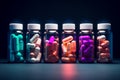 Discarded Empty pills bottles on table. Generate Ai