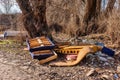 Discarded furniture in nature. Garbage Dumped in Beautiful Nature