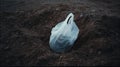 A Discarded Plastic Bag Disturbed by Soil, Highlighting Environmental Concerns and Waste Management Issues in Urban Settings Royalty Free Stock Photo