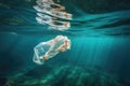 discarded plastic bags floating on the ocean surface Royalty Free Stock Photo