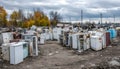 discarded refrigerators in recycling yard Royalty Free Stock Photo
