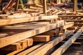 discarded wooden construction beams ready for reuse Royalty Free Stock Photo