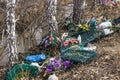 Discarded wreaths from a cemetery on the edge of the forest Royalty Free Stock Photo