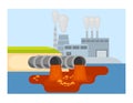 Discharge of industrial waste into the river illustration. Pollution of planet water resources with toxic chemical Royalty Free Stock Photo