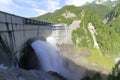 Discharge from Kurobe dam with rainbow Royalty Free Stock Photo