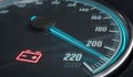 Discharged battery warning light in car dashboard. 3D rendered illustration