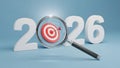 New Year 2026 Goals & Objectives - Magnifying Glass on Target Concept Royalty Free Stock Photo