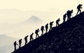 Disciplined, harmonious and cohesive professional mountaineer group Royalty Free Stock Photo