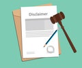 Disclaimer agreement stamped with folder document, blue pencil and judge hammer Royalty Free Stock Photo