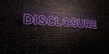 DISCLOSURE -Realistic Neon Sign on Brick Wall background - 3D rendered royalty free stock image
