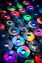 Discman and CDs 90s retro background Royalty Free Stock Photo