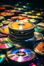Discman and CDs 90s retro background Royalty Free Stock Photo
