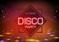 Disco abstract background. Neon sign Disco party poster. Royalty Free Stock Photo