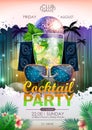 Disco background. Disco ball summer cocktail party poster Royalty Free Stock Photo