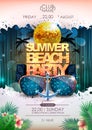 Disco background. Disco ball summer beach party poster