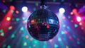 Disco ball against colorful light backdrop for event promotions Royalty Free Stock Photo