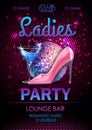 Disco ball background. Disco ladies party poster with cocktail. Womens day party